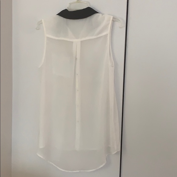 White & Black Chiffon Sleeveless Button Up Blouse - Picture 8 of 8